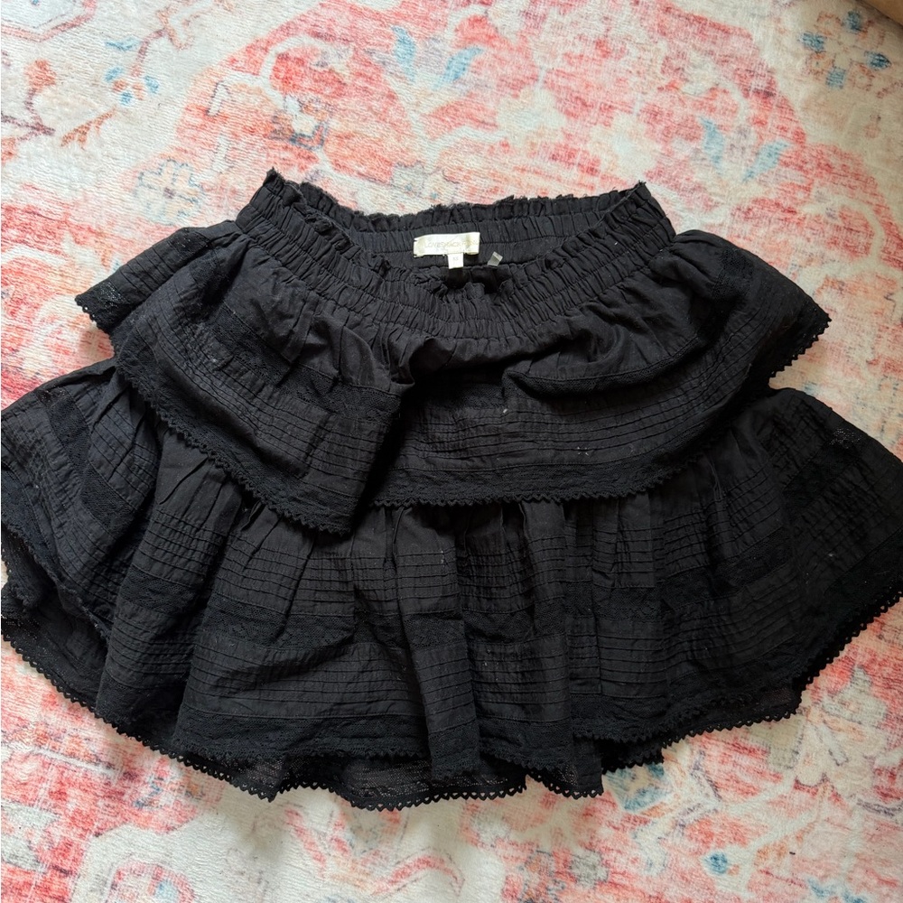 LoveShackFancy Black Textured Mini Skirt